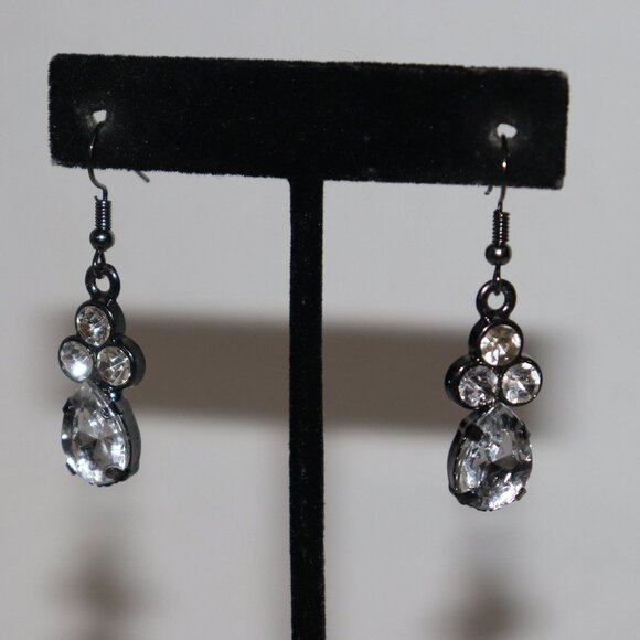 NWoT Sparkling Gunmetal & Rhinestone Dangle Earrings | 1.75" | French Hook - Picture 1 of 7